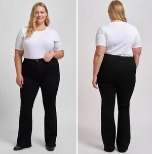Universal Standard Sava Flare Jeans 40 Black High Rise 34" Bootcut Black NEW